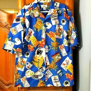 KAD clothing Co. 1985..XL mens spectacular shirt. ALL ABOUT COFFEE.